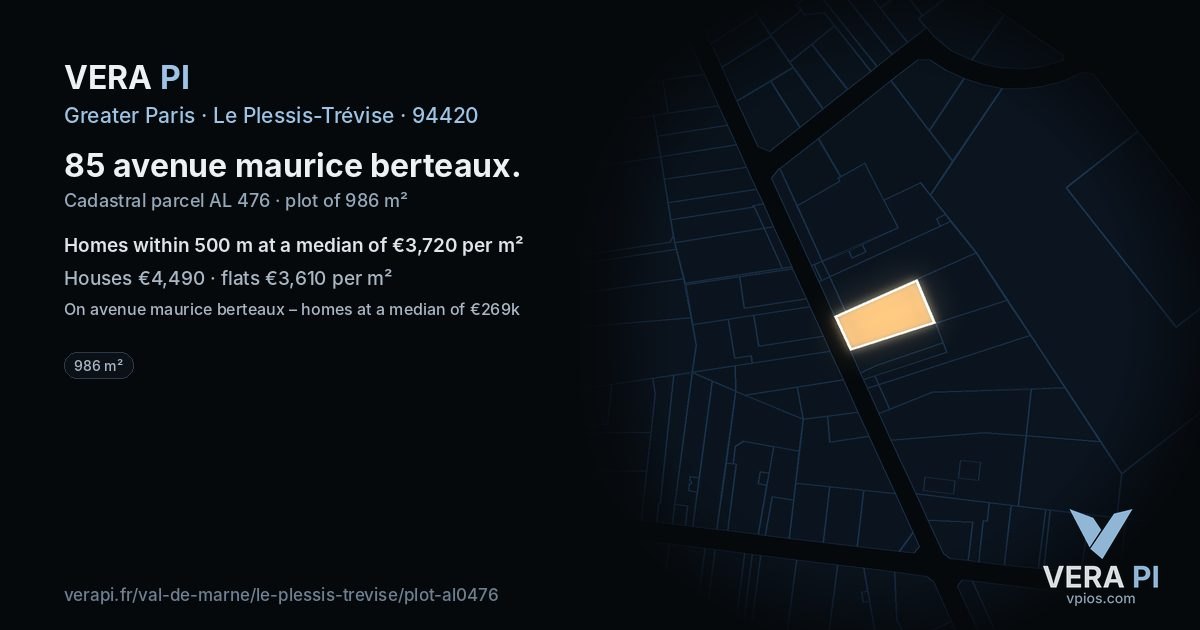 85 avenue maurice berteaux, Le Plessis-Trévise at night – the plot lit, the parcels around coloured by the prices near them