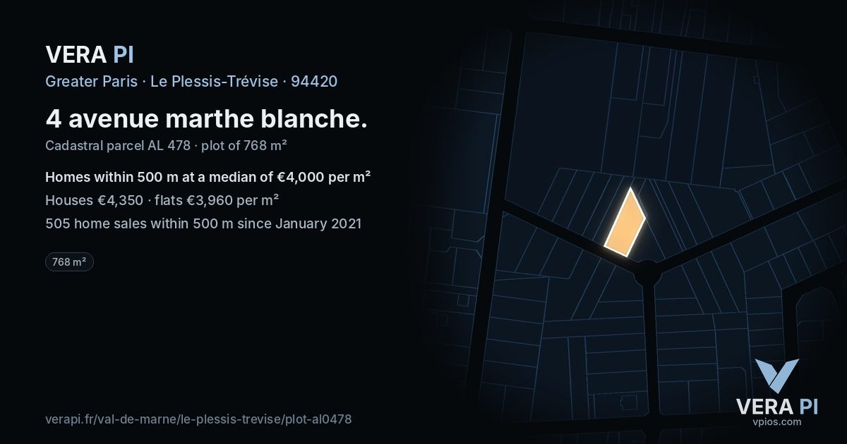 4 avenue marthe blanche, Le Plessis-Trévise at night – the plot lit, the parcels around coloured by the prices near them