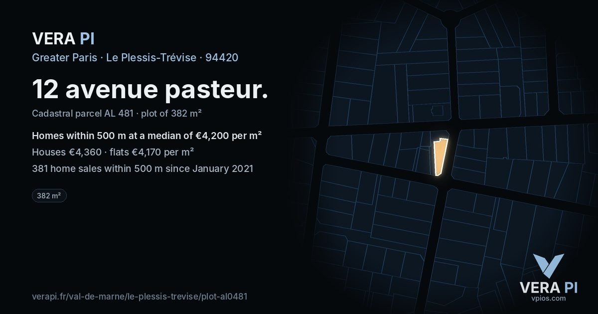 12 avenue pasteur, Le Plessis-Trévise at night – the plot lit, the parcels around coloured by the prices near them