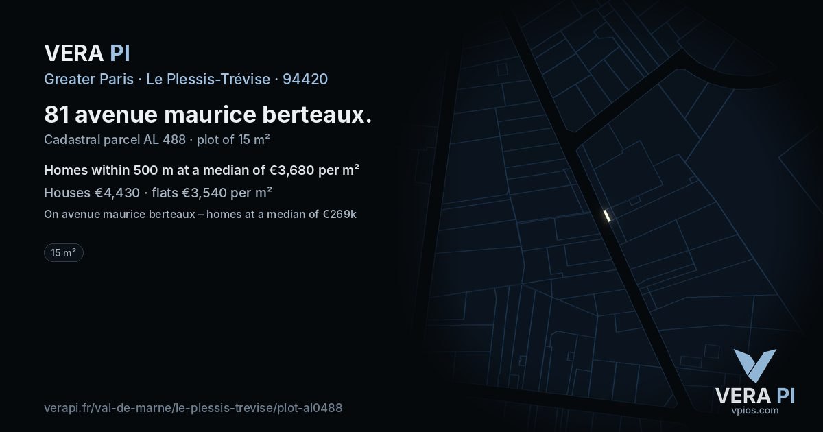 81 avenue maurice berteaux, Le Plessis-Trévise at night – the plot lit, the parcels around coloured by the prices near them