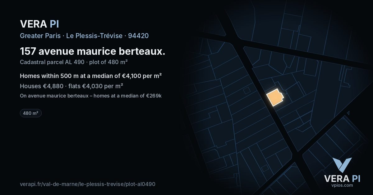 157 avenue maurice berteaux, Le Plessis-Trévise at night – the plot lit, the parcels around coloured by the prices near them