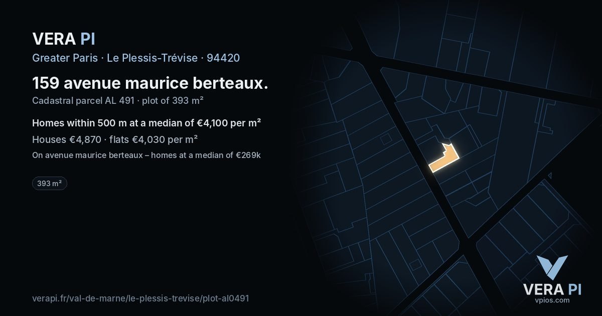 159 avenue maurice berteaux, Le Plessis-Trévise at night – the plot lit, the parcels around coloured by the prices near them