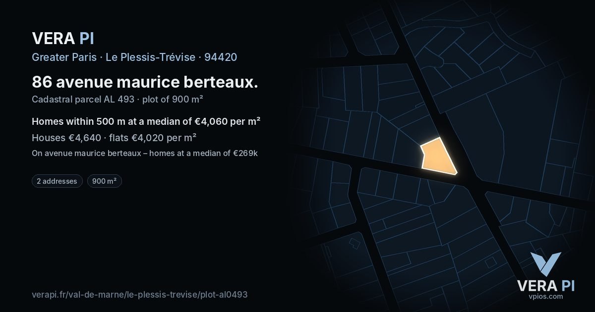 86 avenue maurice berteaux, Le Plessis-Trévise at night – the plot lit, the parcels around coloured by the prices near them