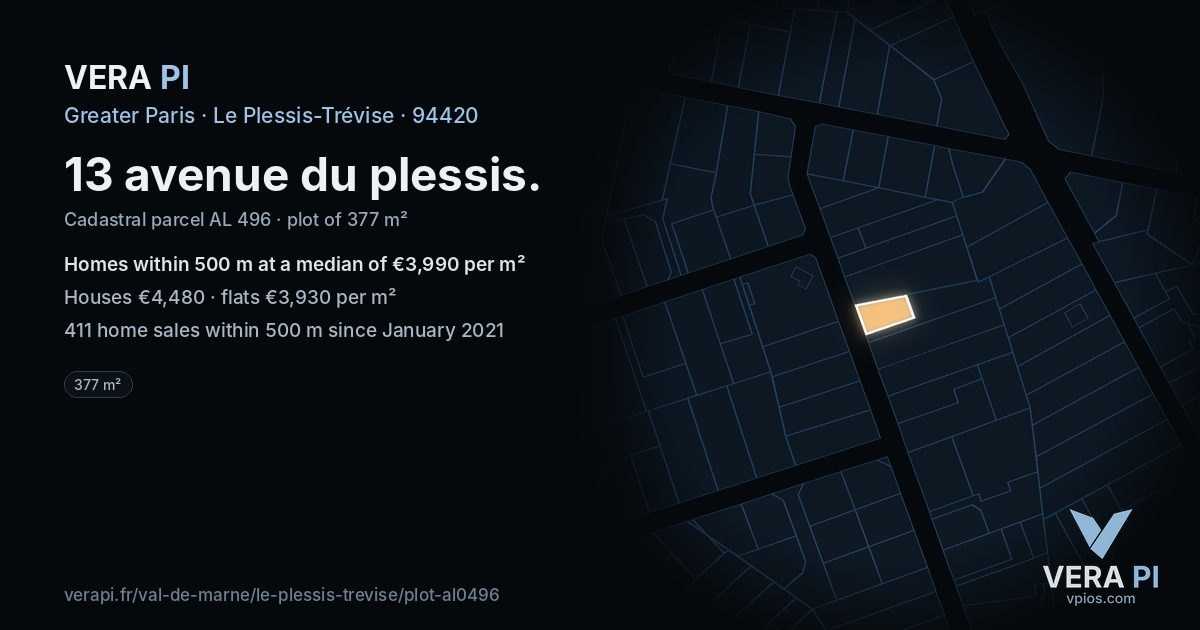 13 avenue du plessis, Le Plessis-Trévise at night – the plot lit, the parcels around coloured by the prices near them
