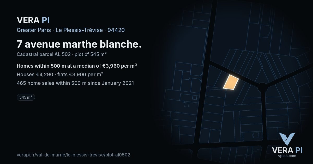 7 avenue marthe blanche, Le Plessis-Trévise at night – the plot lit, the parcels around coloured by the prices near them