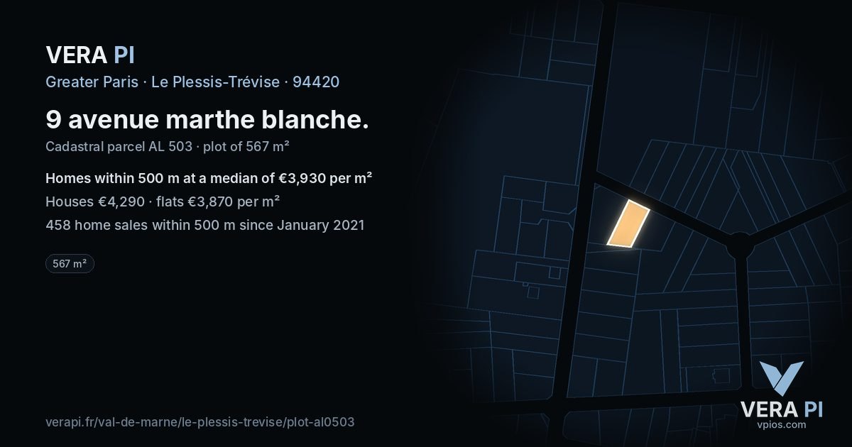 9 avenue marthe blanche, Le Plessis-Trévise at night – the plot lit, the parcels around coloured by the prices near them