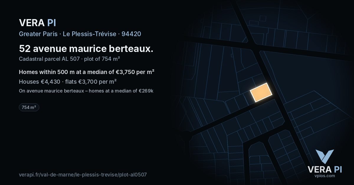 52 avenue maurice berteaux, Le Plessis-Trévise at night – the plot lit, the parcels around coloured by the prices near them