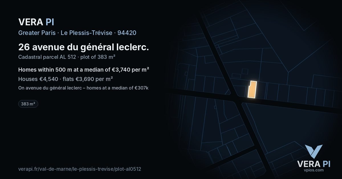 26 avenue du général leclerc, Le Plessis-Trévise at night – the plot lit, the parcels around coloured by the prices near them