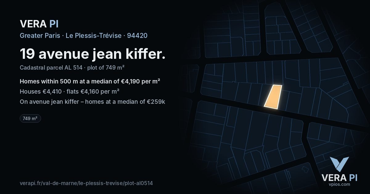 19 avenue jean kiffer, Le Plessis-Trévise at night – the plot lit, the parcels around coloured by the prices near them