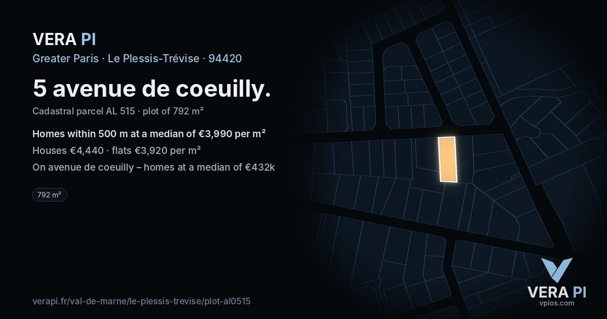 5 avenue de coeuilly, Le Plessis-Trévise at night – the plot lit, the parcels around coloured by the prices near them