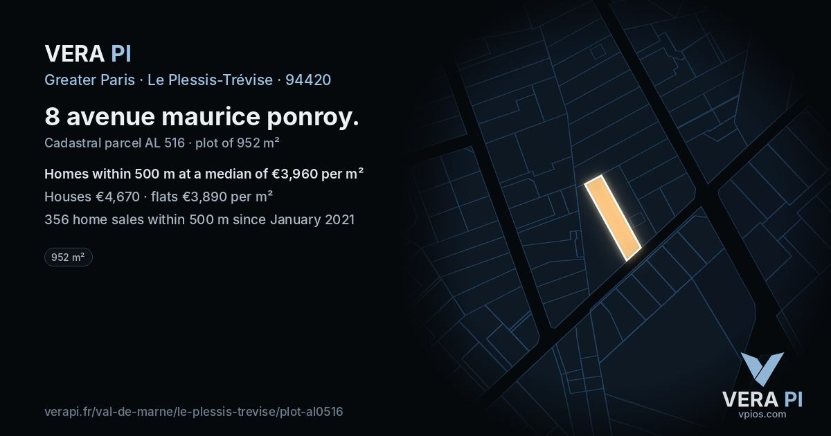 8 avenue maurice ponroy, Le Plessis-Trévise at night – the plot lit, the parcels around coloured by the prices near them