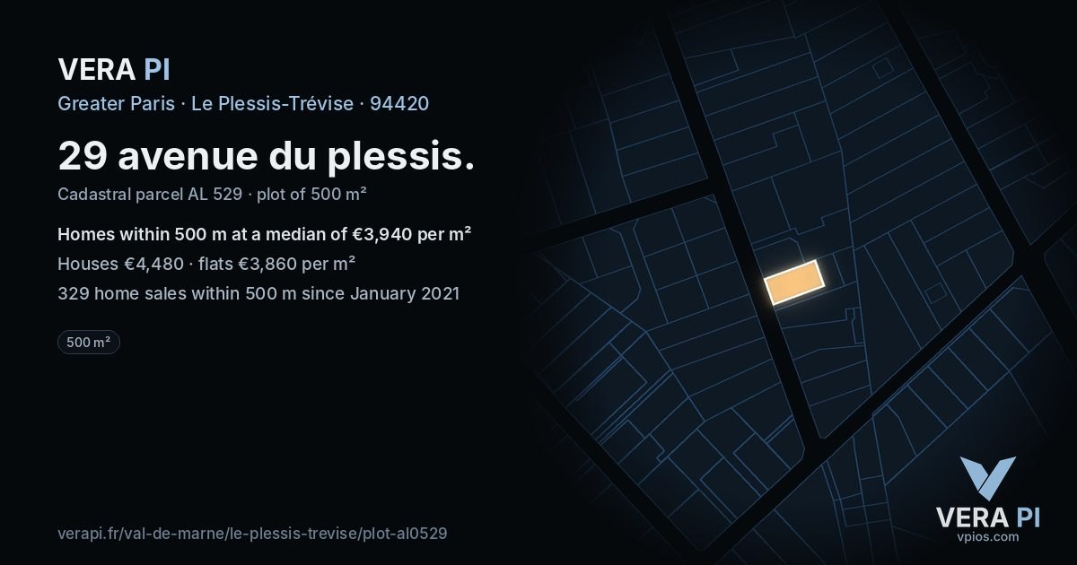 29 avenue du plessis, Le Plessis-Trévise at night – the plot lit, the parcels around coloured by the prices near them