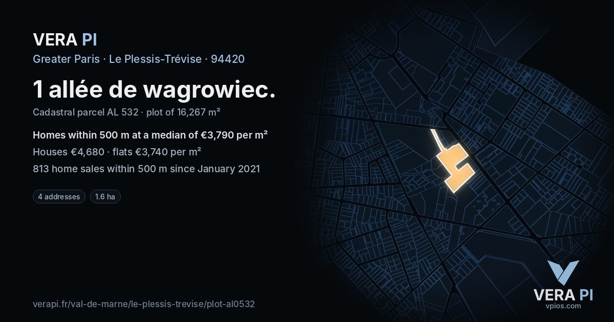 1 allée de wagrowiec, Le Plessis-Trévise at night – the plot lit, the parcels around coloured by the prices near them