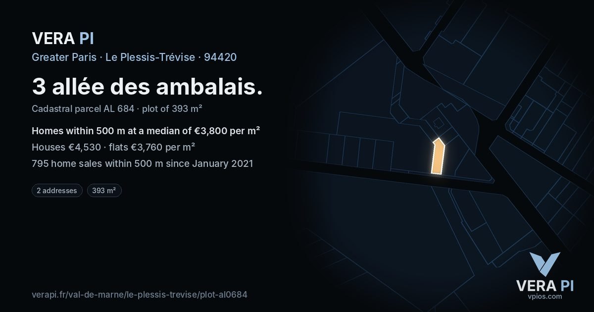 3 allée des ambalais, Le Plessis-Trévise at night – the plot lit, the parcels around coloured by the prices near them