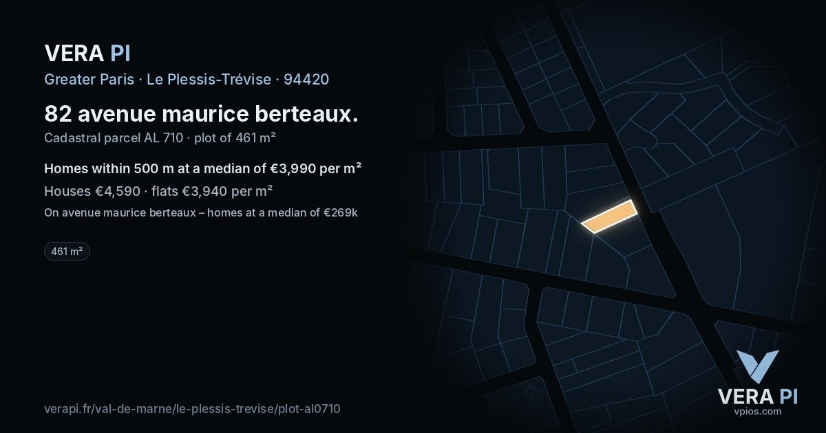 82 avenue maurice berteaux, Le Plessis-Trévise at night – the plot lit, the parcels around coloured by the prices near them