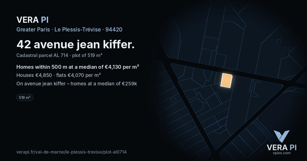 42 avenue jean kiffer, Le Plessis-Trévise at night – the plot lit, the parcels around coloured by the prices near them