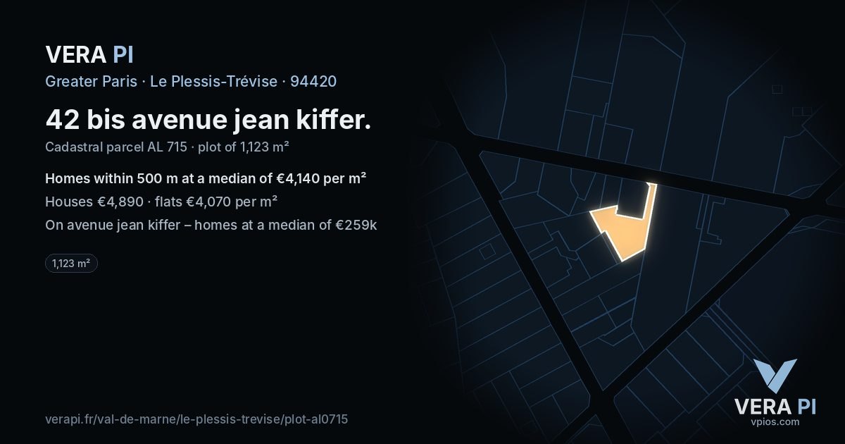 42 bis avenue jean kiffer, Le Plessis-Trévise at night – the plot lit, the parcels around coloured by the prices near them
