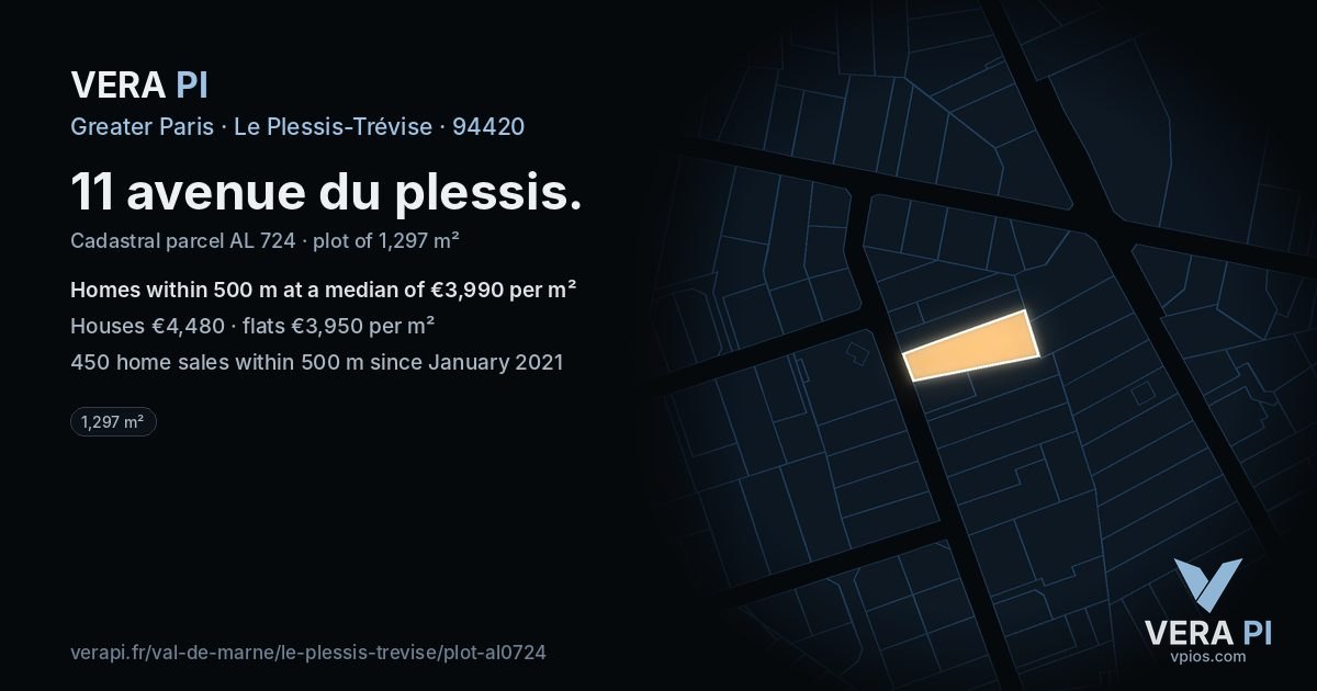 11 avenue du plessis, Le Plessis-Trévise at night – the plot lit, the parcels around coloured by the prices near them