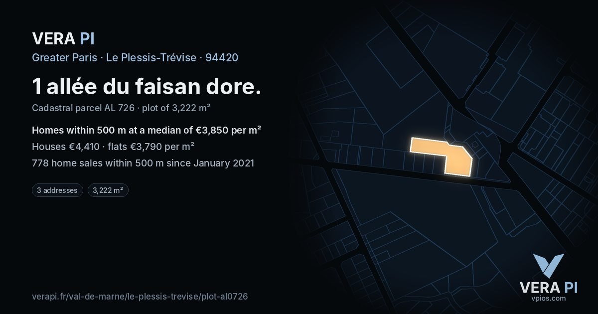 1 allée du faisan dore, Le Plessis-Trévise at night – the plot lit, the parcels around coloured by the prices near them