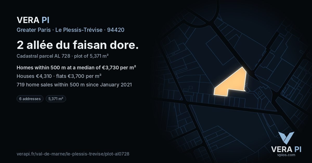 2 allée du faisan dore, Le Plessis-Trévise at night – the plot lit, the parcels around coloured by the prices near them