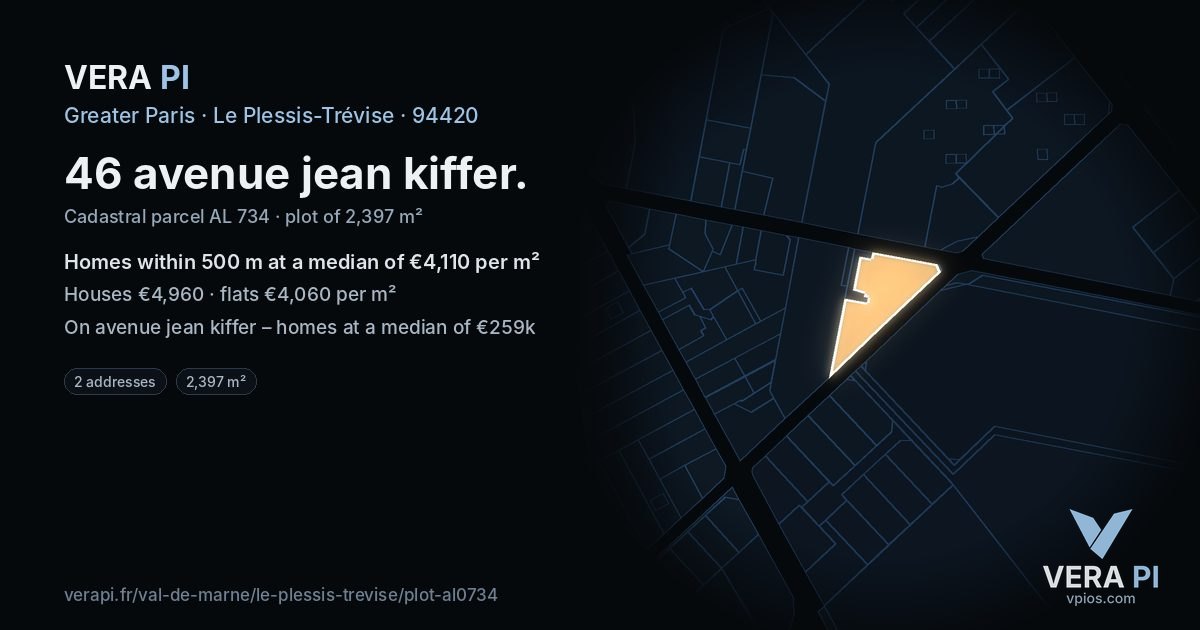 46 avenue jean kiffer, Le Plessis-Trévise at night – the plot lit, the parcels around coloured by the prices near them