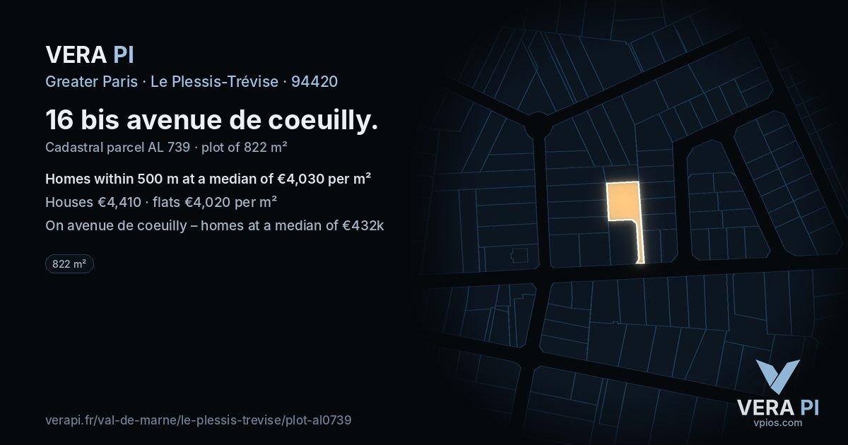 16 bis avenue de coeuilly, Le Plessis-Trévise at night – the plot lit, the parcels around coloured by the prices near them