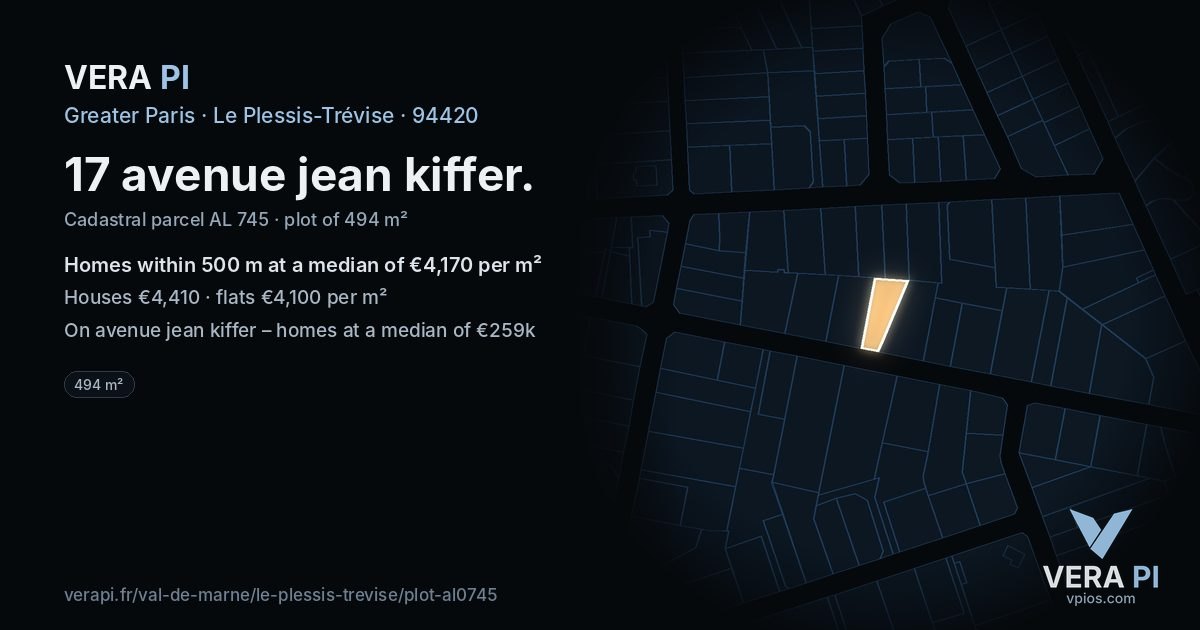17 avenue jean kiffer, Le Plessis-Trévise at night – the plot lit, the parcels around coloured by the prices near them