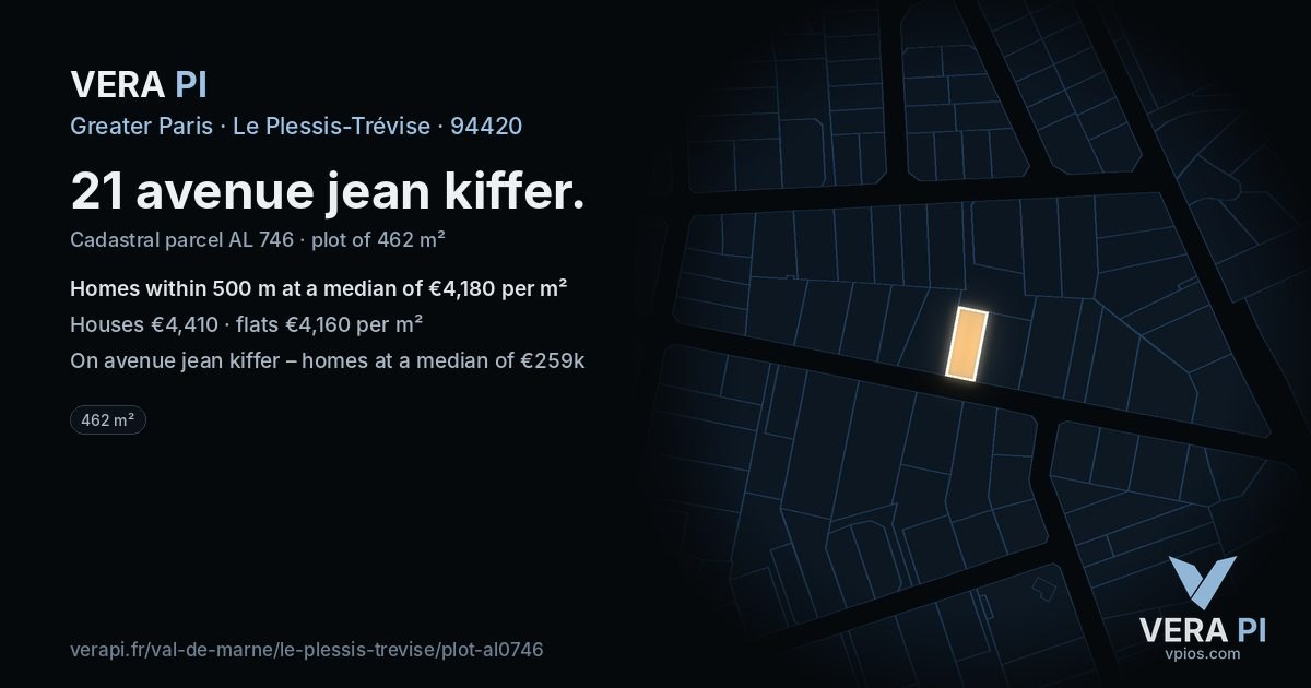 21 avenue jean kiffer, Le Plessis-Trévise at night – the plot lit, the parcels around coloured by the prices near them