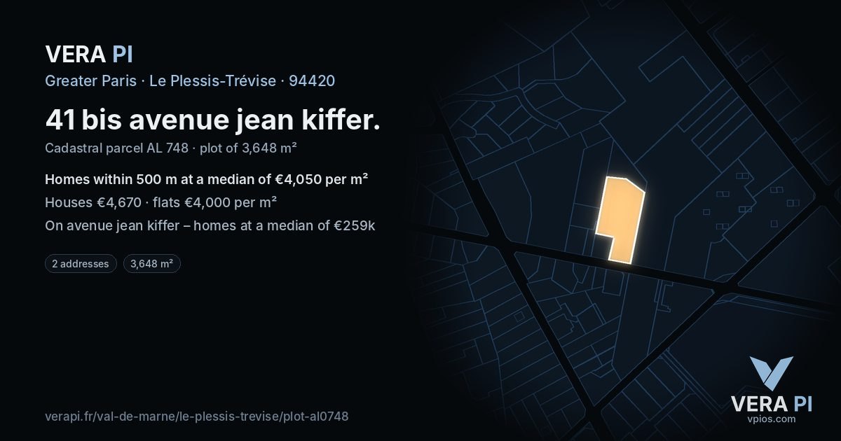 41 bis avenue jean kiffer, Le Plessis-Trévise at night – the plot lit, the parcels around coloured by the prices near them