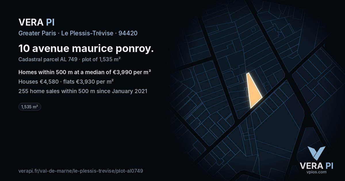 10 avenue maurice ponroy, Le Plessis-Trévise at night – the plot lit, the parcels around coloured by the prices near them