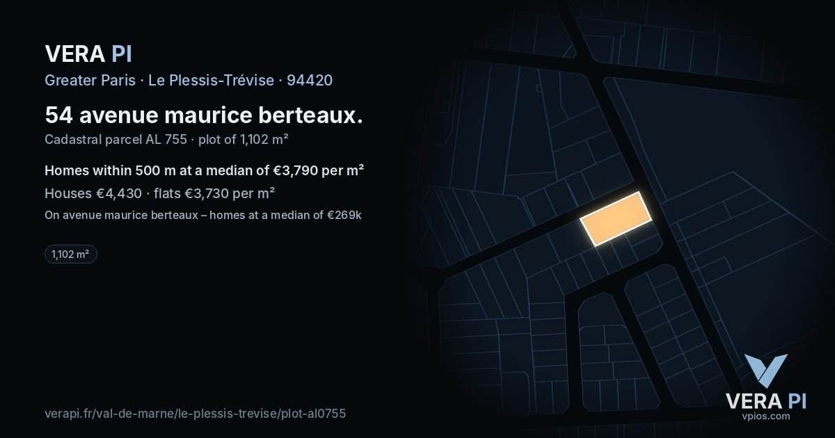 54 avenue maurice berteaux, Le Plessis-Trévise at night – the plot lit, the parcels around coloured by the prices near them