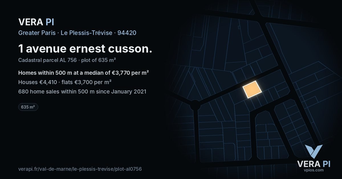 1 avenue ernest cusson, Le Plessis-Trévise at night – the plot lit, the parcels around coloured by the prices near them