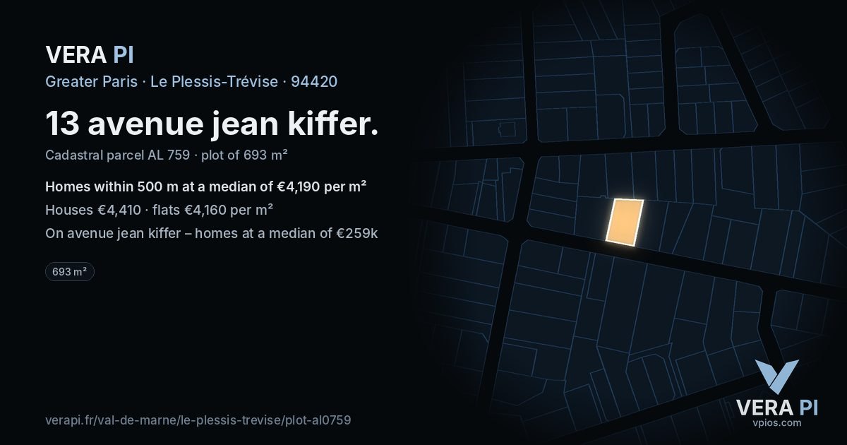 13 avenue jean kiffer, Le Plessis-Trévise at night – the plot lit, the parcels around coloured by the prices near them