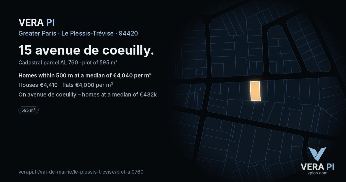 15 avenue de coeuilly, Le Plessis-Trévise at night – the plot lit, the parcels around coloured by the prices near them