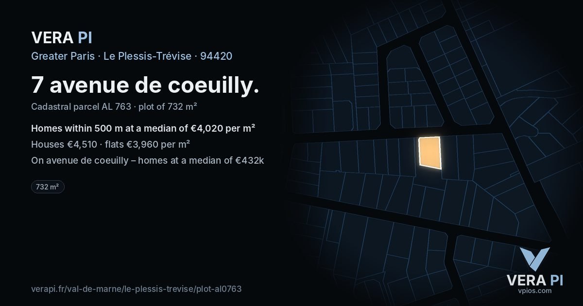 7 avenue de coeuilly, Le Plessis-Trévise at night – the plot lit, the parcels around coloured by the prices near them