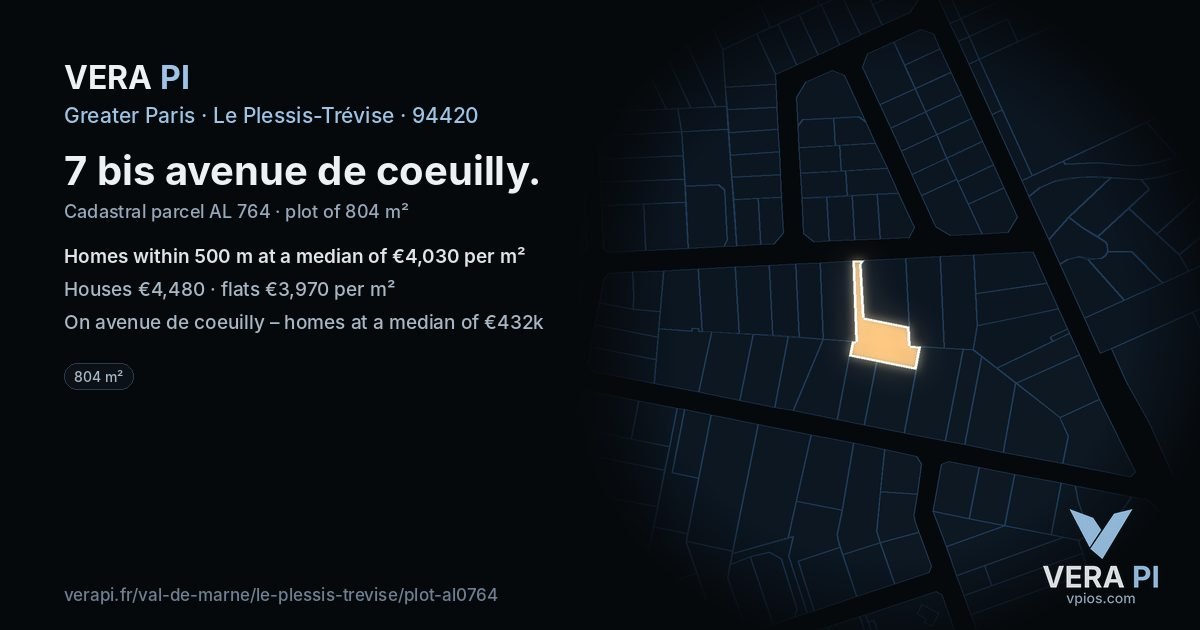 7 bis avenue de coeuilly, Le Plessis-Trévise at night – the plot lit, the parcels around coloured by the prices near them