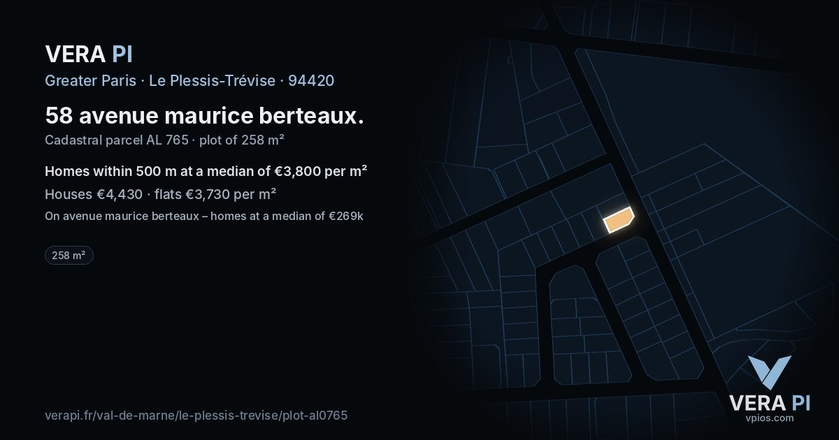 58 avenue maurice berteaux, Le Plessis-Trévise at night – the plot lit, the parcels around coloured by the prices near them