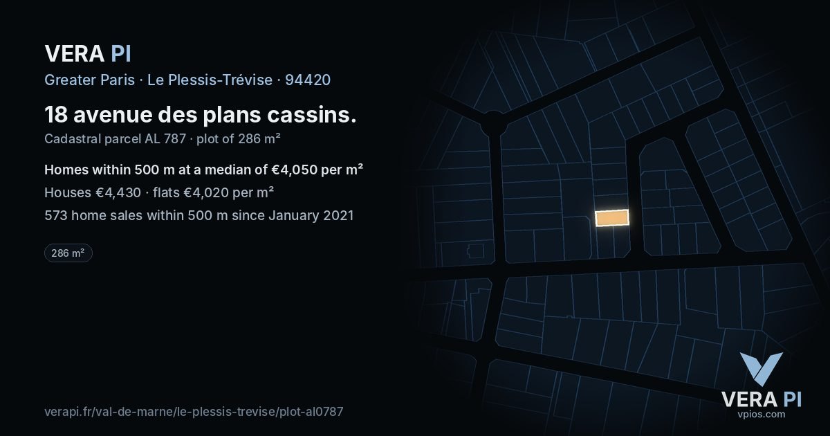 18 avenue des plans cassins, Le Plessis-Trévise at night – the plot lit, the parcels around coloured by the prices near them