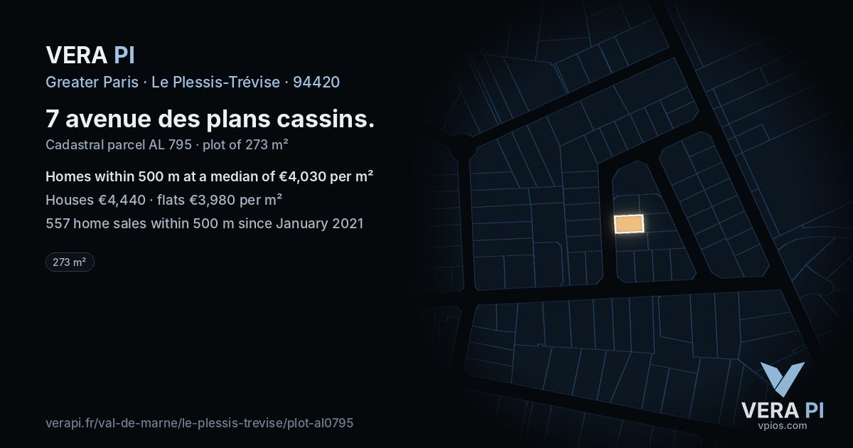 7 avenue des plans cassins, Le Plessis-Trévise at night – the plot lit, the parcels around coloured by the prices near them