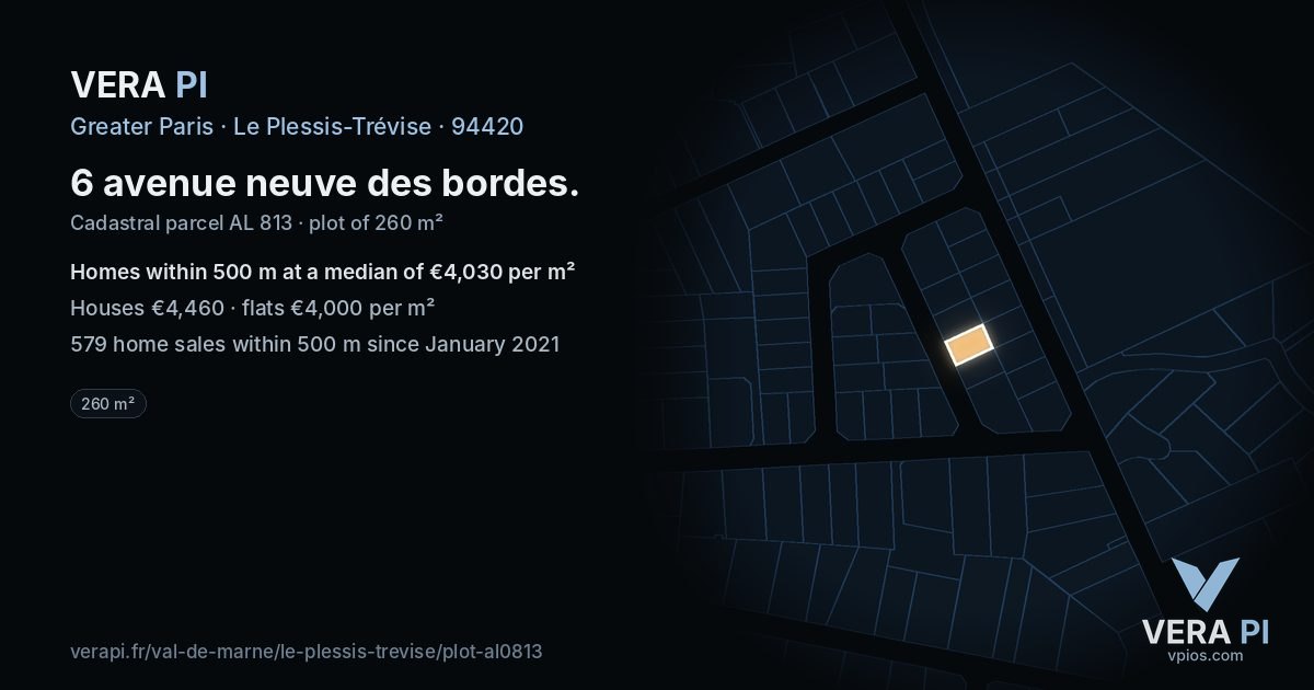 6 avenue neuve des bordes, Le Plessis-Trévise at night – the plot lit, the parcels around coloured by the prices near them