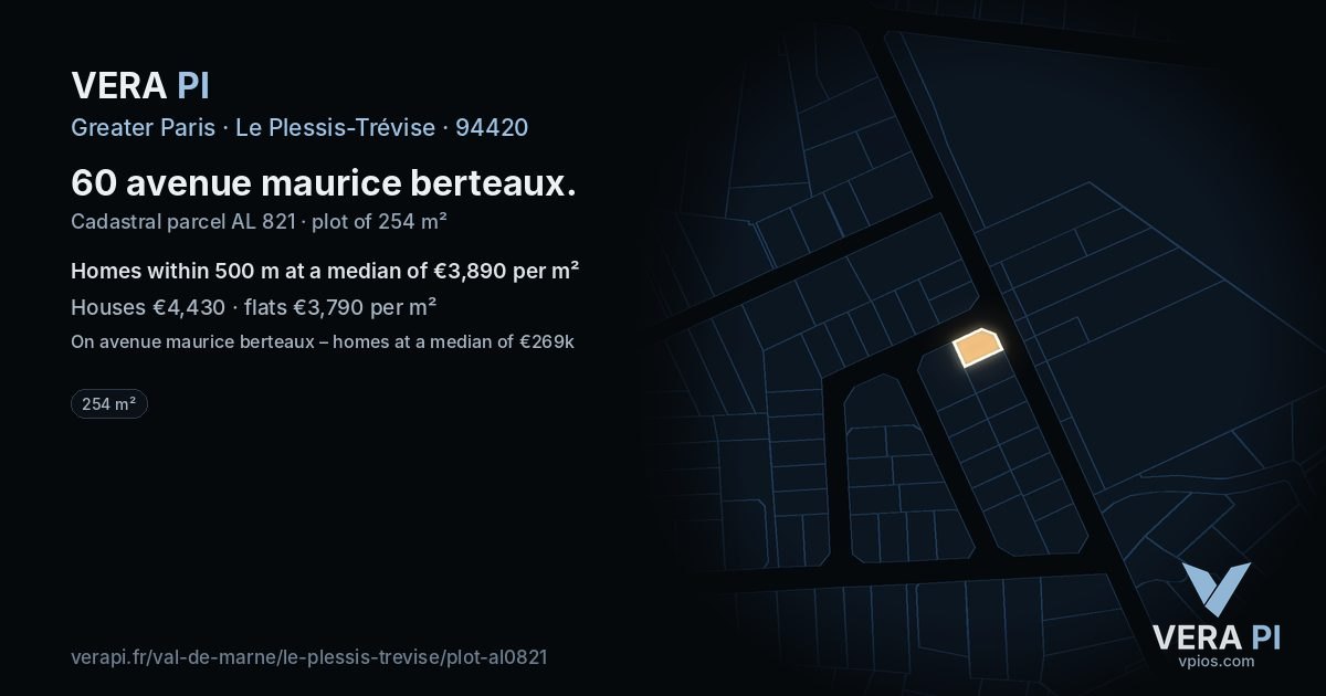 60 avenue maurice berteaux, Le Plessis-Trévise at night – the plot lit, the parcels around coloured by the prices near them