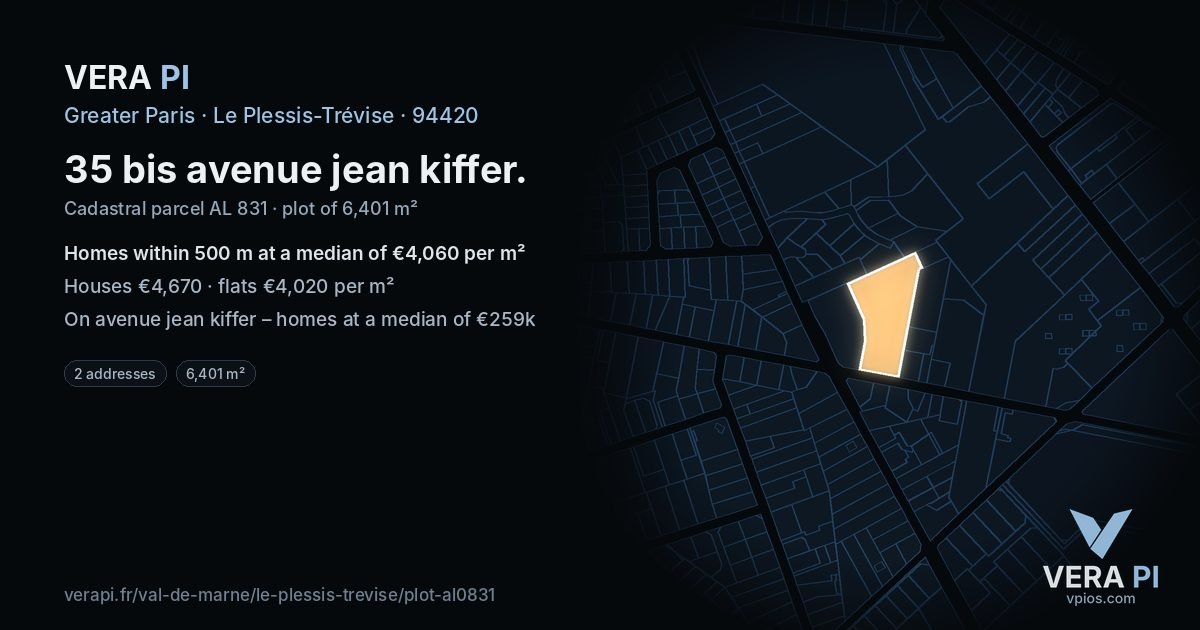 35 bis avenue jean kiffer, Le Plessis-Trévise at night – the plot lit, the parcels around coloured by the prices near them