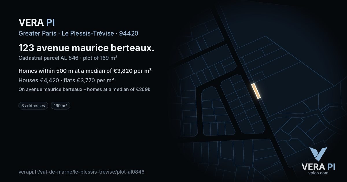 123 avenue maurice berteaux, Le Plessis-Trévise at night – the plot lit, the parcels around coloured by the prices near them