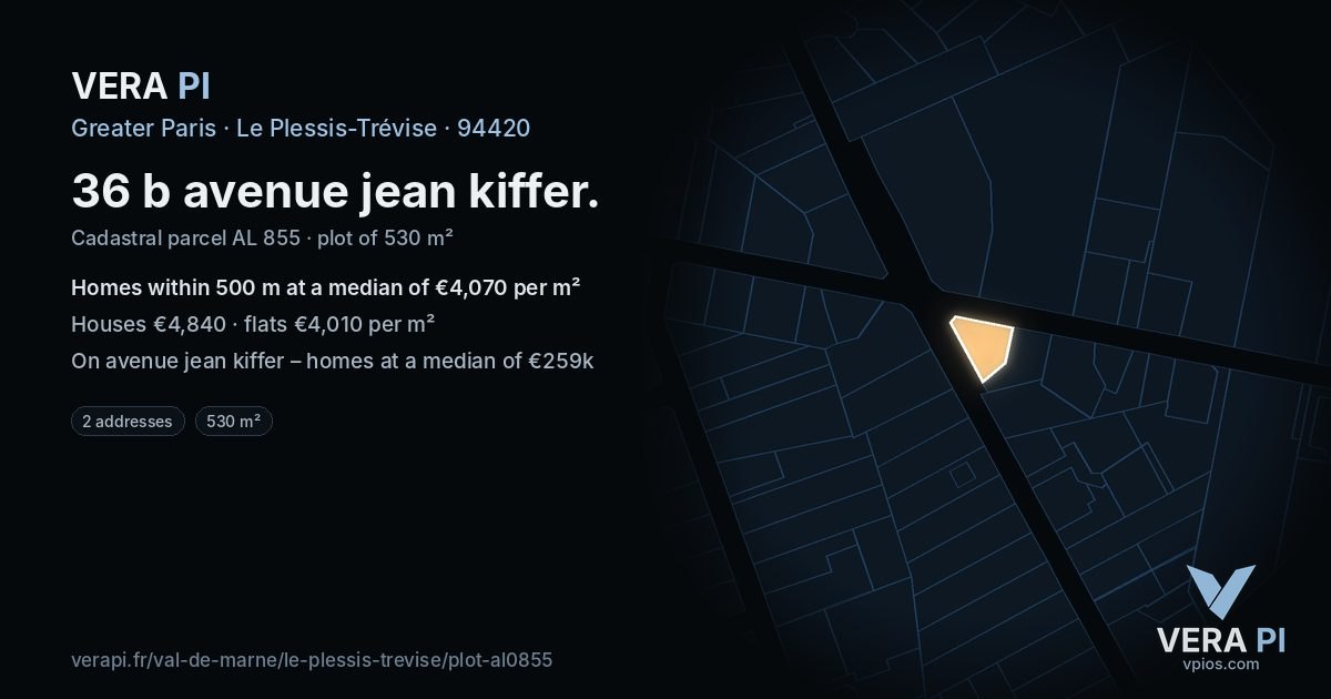 36 b avenue jean kiffer, Le Plessis-Trévise at night – the plot lit, the parcels around coloured by the prices near them
