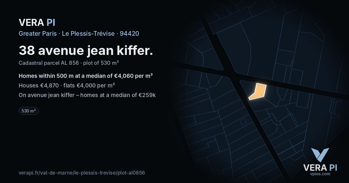 38 avenue jean kiffer, Le Plessis-Trévise at night – the plot lit, the parcels around coloured by the prices near them