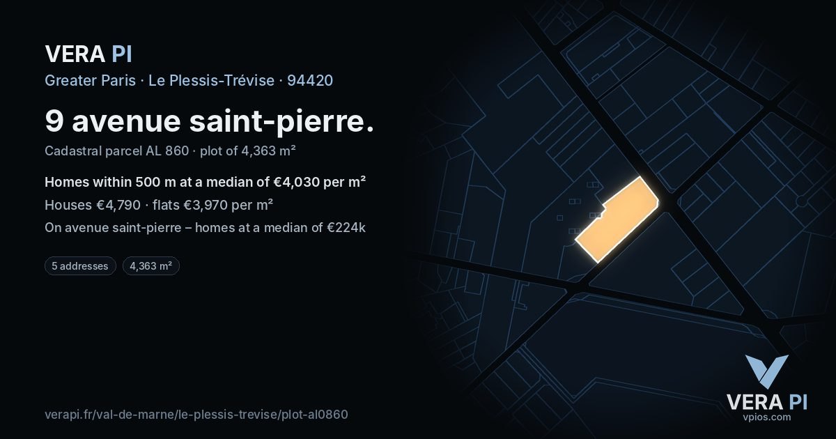 9 avenue saint-pierre, Le Plessis-Trévise at night – the plot lit, the parcels around coloured by the prices near them