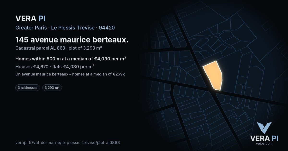 145 avenue maurice berteaux, Le Plessis-Trévise at night – the plot lit, the parcels around coloured by the prices near them