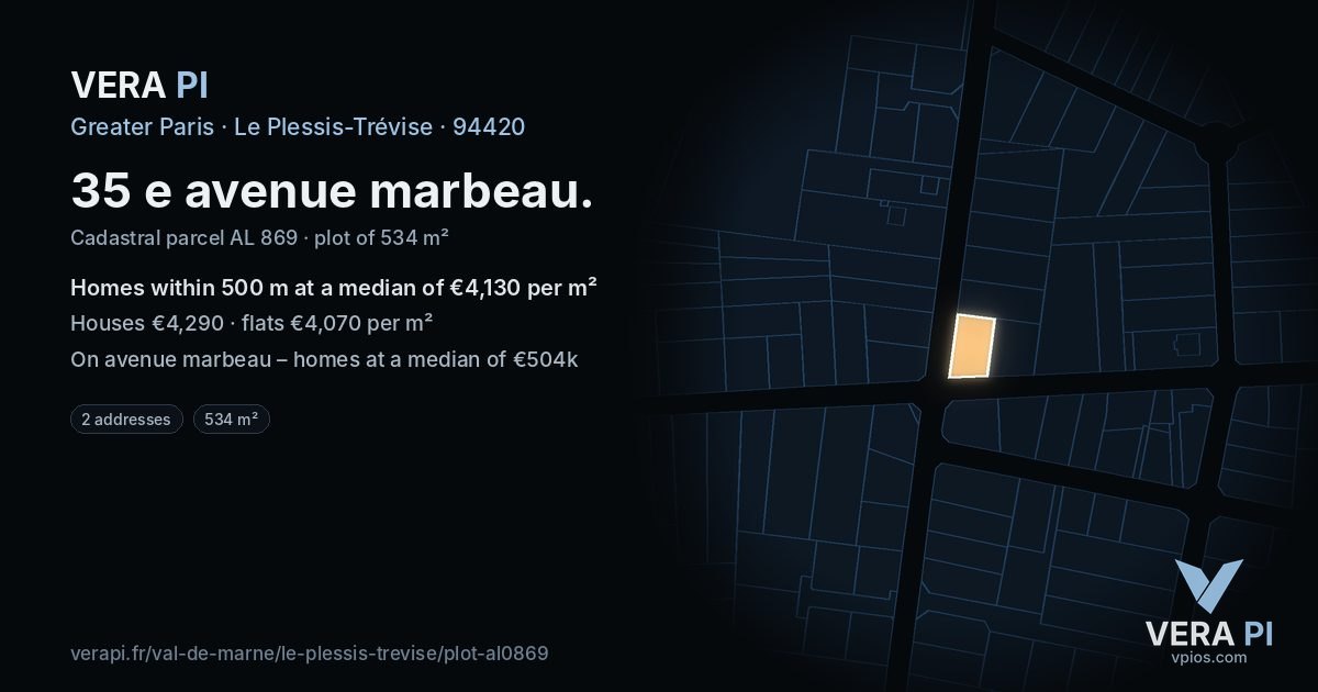 35 e avenue marbeau, Le Plessis-Trévise at night – the plot lit, the parcels around coloured by the prices near them