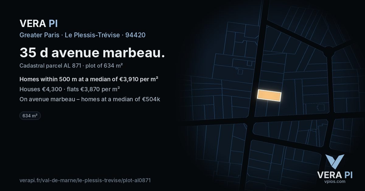 35 d avenue marbeau, Le Plessis-Trévise at night – the plot lit, the parcels around coloured by the prices near them