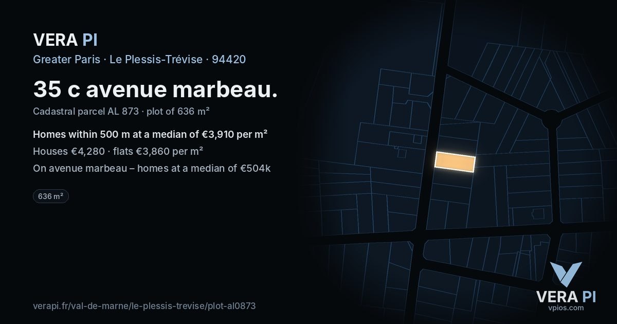 35 c avenue marbeau, Le Plessis-Trévise at night – the plot lit, the parcels around coloured by the prices near them
